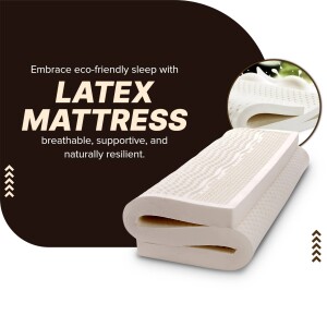 Folded latex mattress with a close-up of its texture