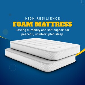 Two foam mattresses stacked on top of each other with text highlighting high resilience and lasting durability.