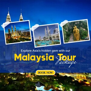 Collage of Malaysian landmarks promoting a tour package