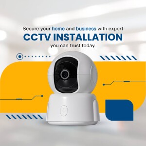 CCTV camera with text promoting installation services