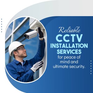 CCTV installation professional installing a security camera