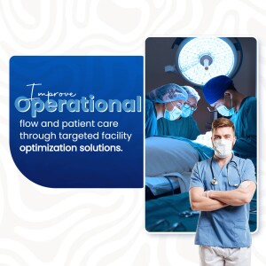 Image depicting surgical team and text promoting operational optimization in healthcare.