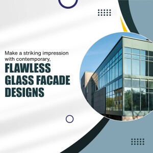 Modern building with glass facade and abstract design elements