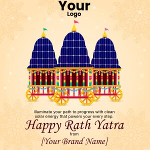 Illustration of three Rath chariots with a solar panel design, celebrating Rath Yatra and promoting clean energy.