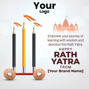 Rath Yatra greeting with pencils and temple illustration