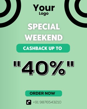Promotional graphic for a weekend cashback offer of up to 40%