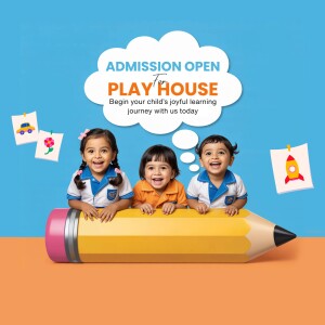 Children promoting playhouse admission with a pencil theme