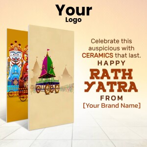 Rath Yatra celebration banner with Lord Jagannath's chariot and deities.