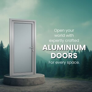 Aluminium door standing on a platform with a forest background
