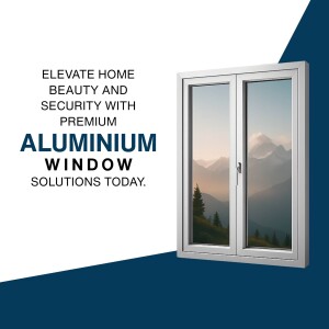 White aluminium window with a mountain view