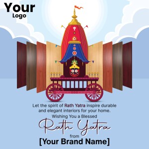 Illustration of a Rath Yatra chariot with a festive background and text.