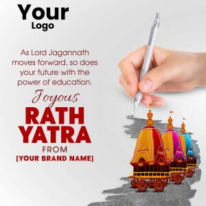 Rath Yatra greeting with a pen and temple illustration