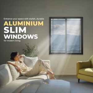 Woman relaxing near aluminium slim windows