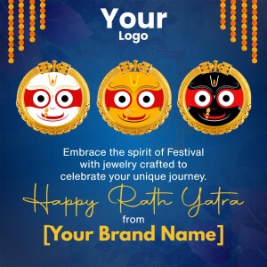 Rath Yatra festival graphic with jewelry and branding space