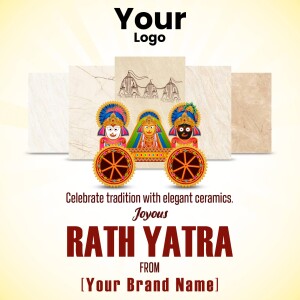 Rath Yatra festival promotion featuring ceramic tiles and traditional chariot imagery.