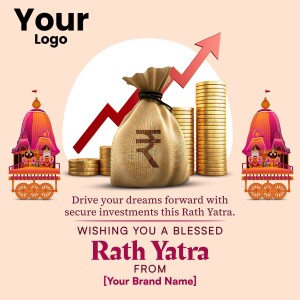 Rath Yatra themed image promoting secure investments with Indian currency and temple chariots.