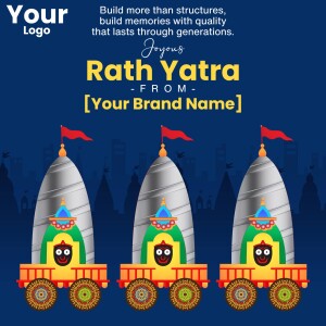 Rath Yatra festival illustration with temple chariots and festive decorations.