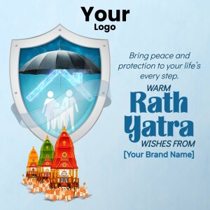 Rath Yatra greeting with shield and family illustration