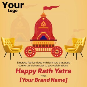 Illustration of a Rath Yatra chariot with furniture, wishing Happy Rath Yatra.