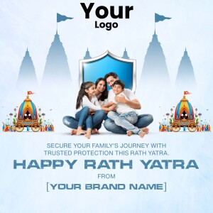 Family with Rath Yatra background and security shield