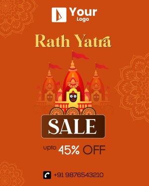 Rath Yatra Sale Poster with Jagannath Temple Illustration
