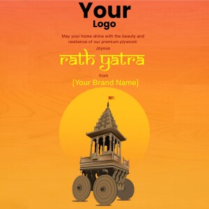 Rath Yatra festival advertisement with a temple chariot and text.