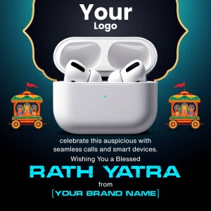 Wireless earbuds with Rath Yatra festive decorations
