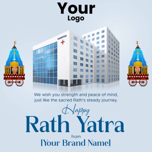 Rath Yatra greeting card with hospital building and chariots
