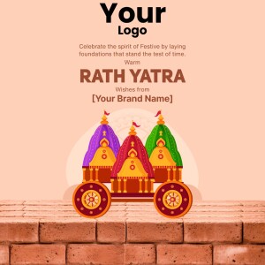 Rath Yatra festival illustration with chariots and festive text