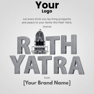 Rath Yatra festival greeting with a chariot and stone-like text.