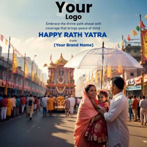 Family celebrating Rath Yatra with a view of the chariot procession
