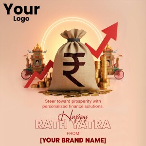 Rath Yatra themed image with money bag and rising graph