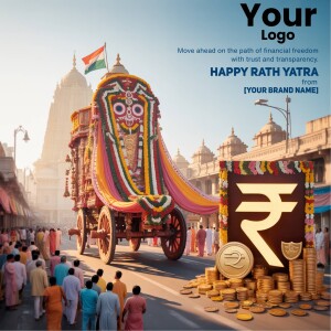 Rath Yatra celebration with financial symbols