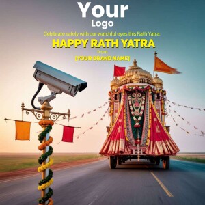 Rath Yatra procession with a security camera in the foreground