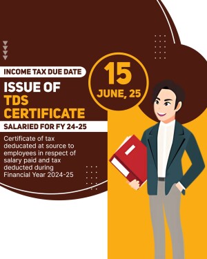 Income tax due date reminder for salaried employees with a woman holding documents.