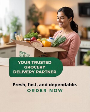 Woman receiving a grocery delivery box in her kitchen