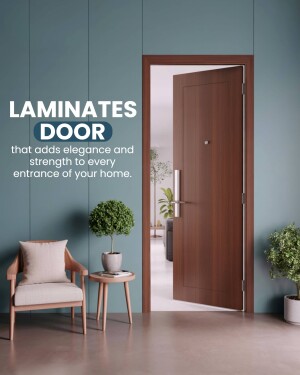 Interior view of a home entrance with a laminate door and stylish furniture.