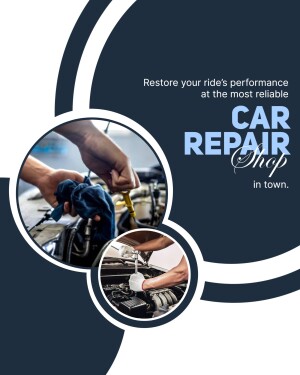 Advertisement for a car repair shop with a mechanic working on an engine.