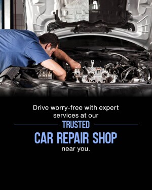 Mechanic working on a car engine with text promoting car repair services.
