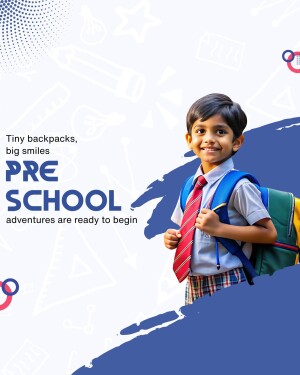 A young boy wearing a school uniform and backpack, promoting preschool education.