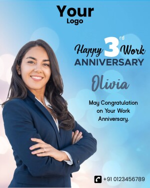 Image celebrating Olivia's 3rd work anniversary with a professional portrait.