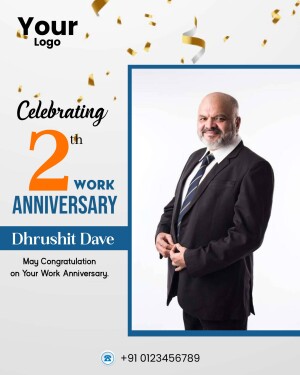 Work anniversary celebration post featuring Dhrushit Dave