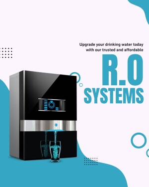 Modern black R.O. water purifier system with a glass of water being filled.