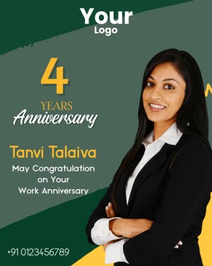 Work anniversary celebration post featuring Tanvi Talaiva