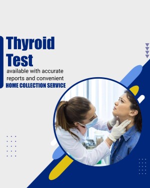 Image depicting a doctor examining a patient's thyroid, promoting at-home thyroid testing.