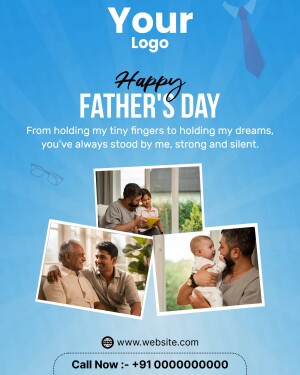Father's Day greeting card with family photos and a blue background.