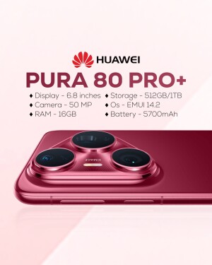Huawei Pura 80 Pro+ smartphone in red color with camera specifications