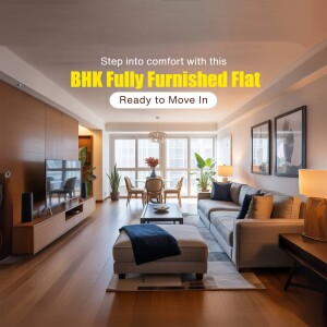 Interior view of a fully furnished BHK flat, ready to move in.
