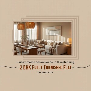 Modern living room interior with a 2 BHK fully furnished flat advertisement