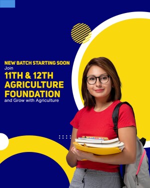 A young woman holding books with an advertisement for agriculture foundation classes for 11th and 12th grade students.